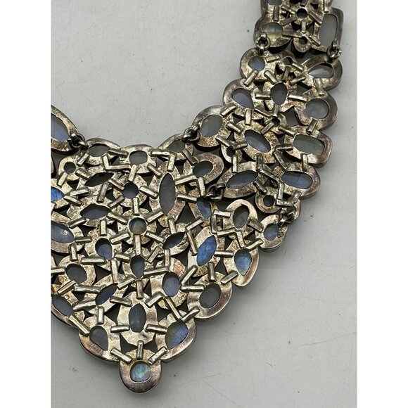 Vintage Signed 925 Moonstone Bib Necklace Statement Piece - Picture 16 of 16
